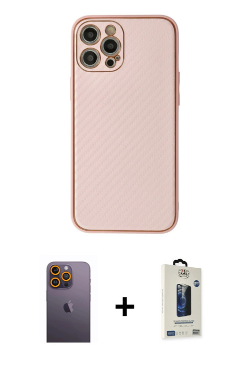 ieg™ iPhone 12 Pro Max Kılıf Ahenk Işık - Siyah Bilvis Hayalet Cam Ekran Koruyucu + Sarı Neon Fosfor