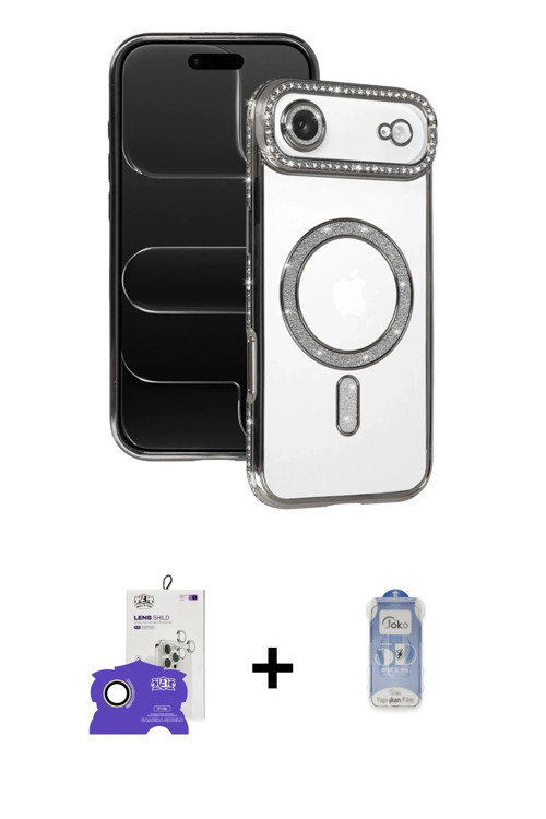 ieg™ iPhone 17 Air Kılıf Zirve Doku Prime - Siyah Joko Magic 5D Cam + Gold Bilvis Titan Kamera Lens