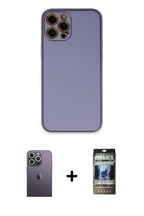 ieg™ iPhone 12 Pro Kılıf Yadigar Klasik - Siyah 34D Hayalet Izgaralı Cam + Beyaz Neon Fosforlu Kamer