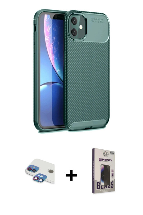 ieg™ iPhone 11 Kılıf Eksen Form Prime - Siyah Bilvis Hayalet Cam Ekran Koruyucu + Gökkuşağı Pers Alü