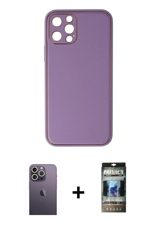 ieg™ iPhone 12 Pro Kılıf Yadigar Klasik - Siyah 34D Hayalet Izgaralı Cam + Beyaz Neon Fosforlu Kamer