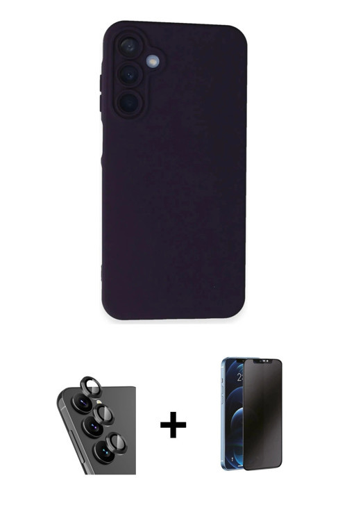 ieg™ Galaxy A25 5G Kılıf Ahenk Serisi - Siyah 3D Antistatik Hayalet Cam Ekran Koruyucu + Siyah Valde