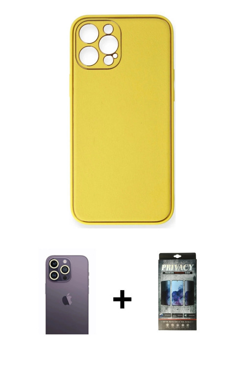 ieg™ iPhone 12 Pro Kılıf Yadigar Klasik - Siyah 34D Hayalet Izgaralı Cam + Beyaz Neon Fosforlu Kamer