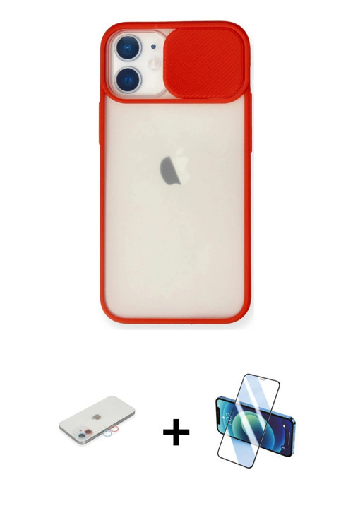 ieg™ iPhone 11 Kılıf Vadi Çizgi - Siyah 3D Antistatik Cam Ekran Koruyucu + Pembe Renkli Kamera Lens