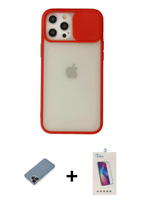 ieg™ iPhone 12 Pro Max Kılıf Vadi Çizgi - Siyah Joko 5D Cam + Siyah Metal Kamera Lens Koruma Cam