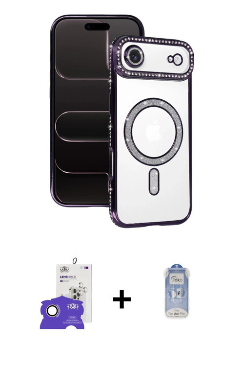 ieg™ iPhone 17 Air Kılıf Zirve Doku Prime - Siyah Joko Magic 5D Cam + Gold Bilvis Titan Kamera Lens