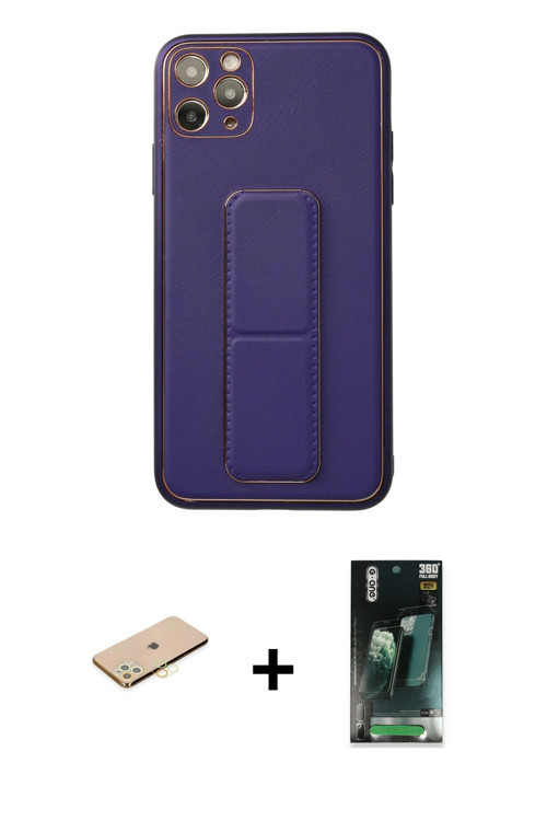 ieg™ iPhone 11 Pro Max Kılıf Akış Doku - Şeffaf 360 Full Body Arka Koruyucu + Sarı Renkli Kamera Len