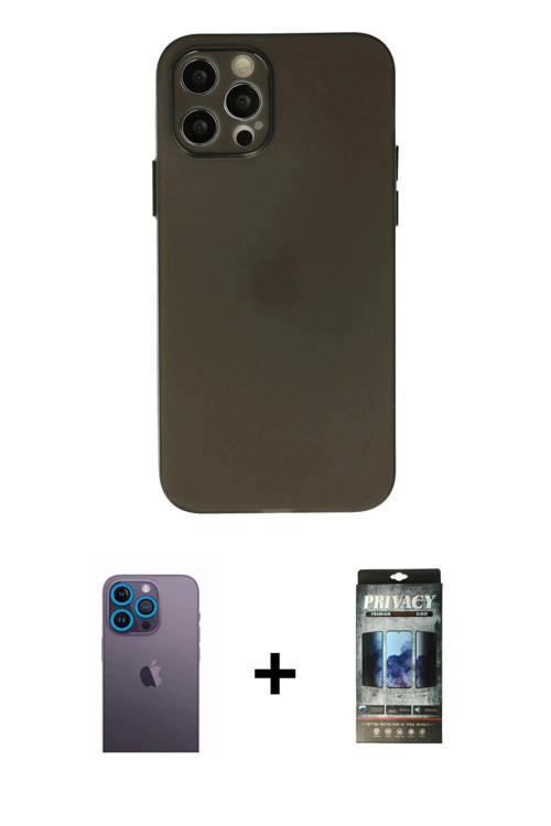 ieg™ iPhone 12 Pro Kılıf Atlas Minimal Prime - Siyah 34D Hayalet Izgaralı Cam + Mavi Neon Fosforlu K