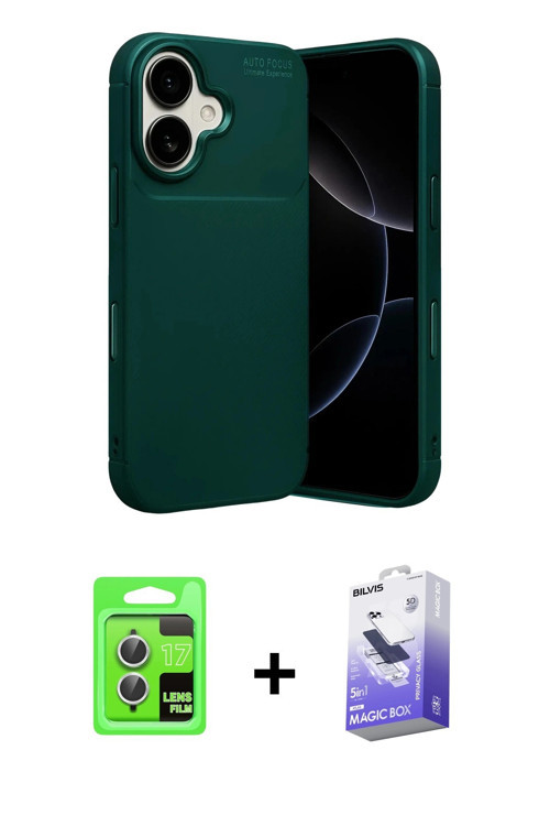 ieg™ iPhone 17 Kılıf Eksen Form Prime - Siyah Bilvis 5in1 5D Magic Hayalet Cam Ekran Koruyucu + Gümü