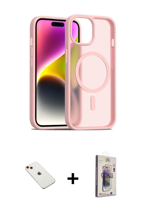 ieg™ iPhone 14 Kılıf Siluet Minimal Prime - Siyah Bilvis 3D Cam Ekran Koruyucu + Kırmızı Diamond Kam