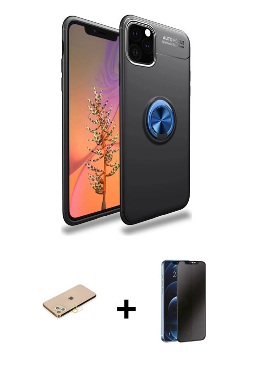 ieg™ iPhone 11 Pro Kılıf Yankı Form Prime - Siyah 3D Antistatik Hayalet Cam Ekran Koruyucu + Sarı Re