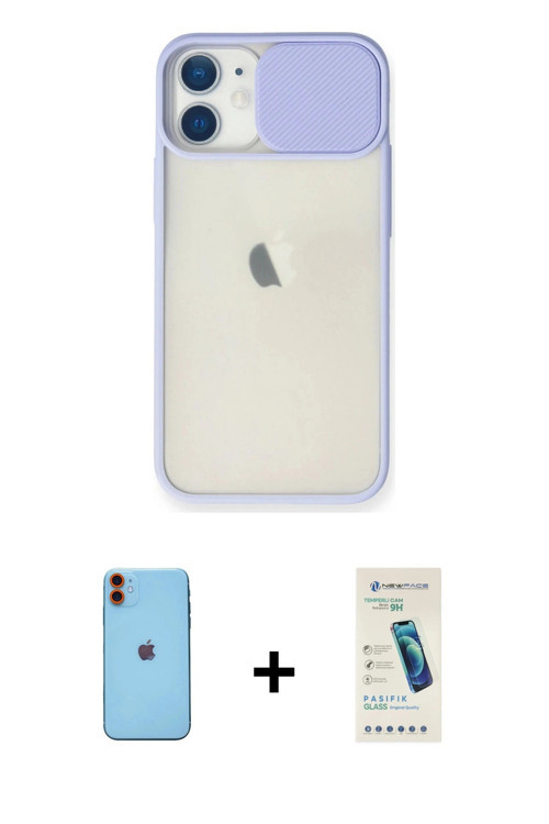ieg™ iPhone 11 Kılıf Vadi Çizgi - Şeffaf Pasifik Cam Ekran Koruyucu + Turuncu Neon Fosforlu Kamera L