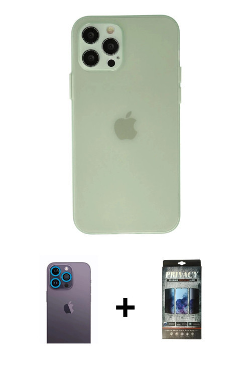 ieg™ iPhone 12 Pro Kılıf Atlas Minimal Prime - Siyah 34D Hayalet Izgaralı Cam + Mavi Neon Fosforlu K