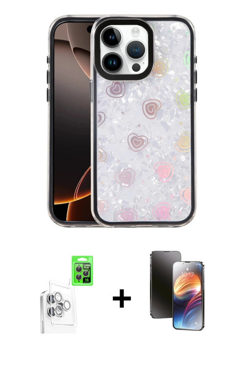 ieg™ iPhone 16 Pro Kılıf Odak Prime - Siyah 3D Antistatik Mat Seramik Nano Ekran Koruyucu + Beyaz Ra