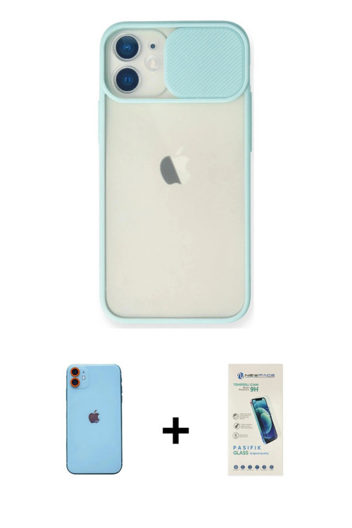 ieg™ iPhone 11 Kılıf Vadi Çizgi - Şeffaf Pasifik Cam Ekran Koruyucu + Turuncu Neon Fosforlu Kamera L