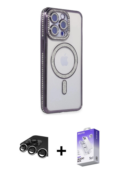 ieg™ iPhone 14 Pro Max Kılıf Zirve Doku Prime - Siyah Bilvis 5in1 3D Magic Cam Ekran Koruyucu + Gümü