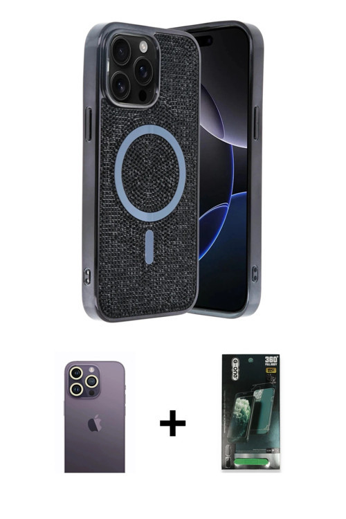 ieg™ iPhone 12 Pro Kılıf Eksen Çizgi - Şeffaf 360 Full Body Arka Koruyucu + Beyaz Neon Fosforlu Kame