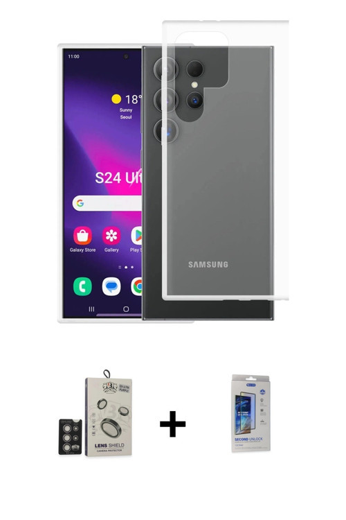 ieg™ Galaxy S24 Ultra Kılıf Zirve Doku - Siyah Durable Full Glue Curved Cam + Derin Mor Bilvis Titan