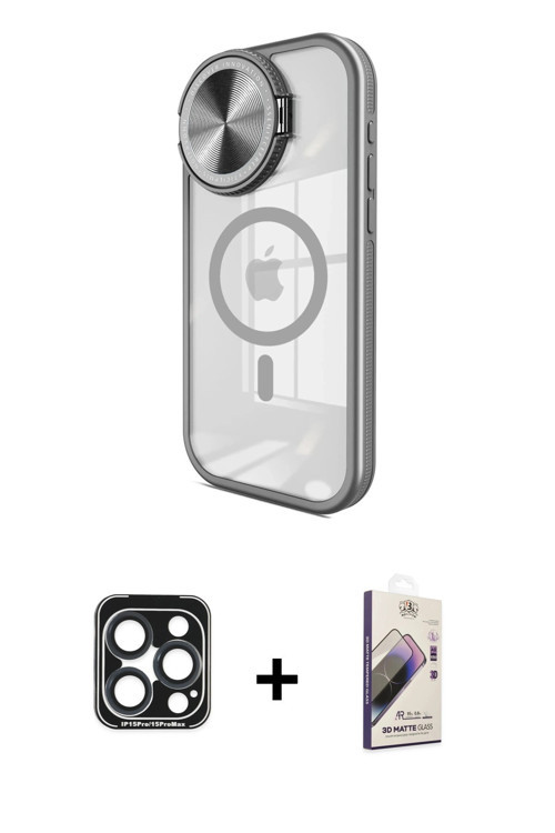 ieg™ iPhone 15 Pro Max Kılıf Kıvılcım Modern Koleksiyonu - Siyah Bilvis 3D Mat Cam Ekran Koruyucu +