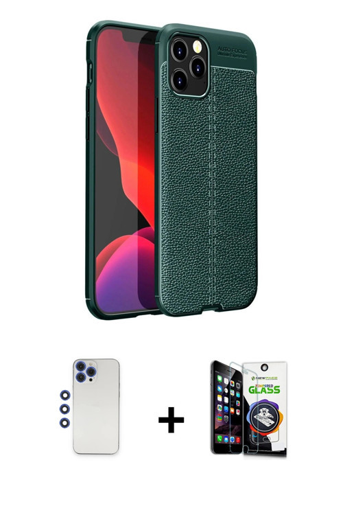 ieg™ iPhone 12 Pro Max Kılıf Doruk Klasik Özel Seri - Şeffaf Temperli Cam Ekran Koruyucu + Lacivert