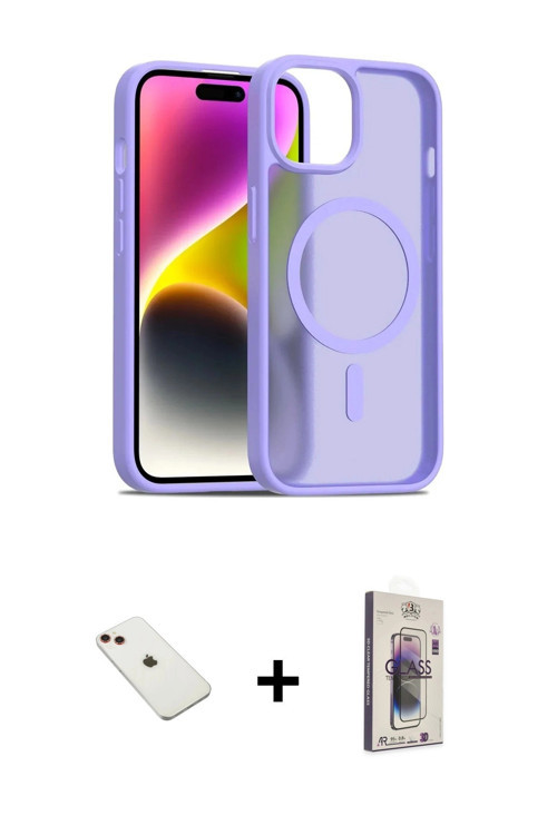 ieg™ iPhone 14 Kılıf Siluet Minimal Prime - Siyah Bilvis 3D Cam Ekran Koruyucu + Kırmızı Diamond Kam