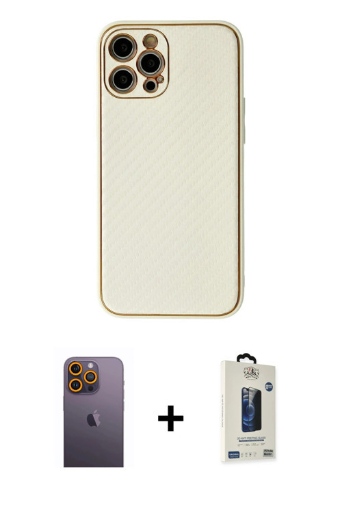 ieg™ iPhone 12 Pro Max Kılıf Ahenk Işık - Siyah Bilvis Hayalet Cam Ekran Koruyucu + Sarı Neon Fosfor