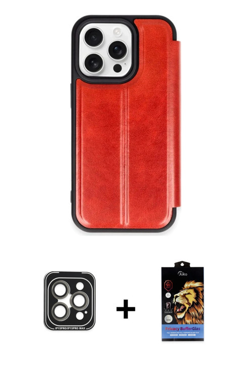ieg™ iPhone 15 Pro Max Kılıf Zirve Yansıma Serisi - Siyah Buffer Hayalet Cam Ekran Koruyucu + Gri PV