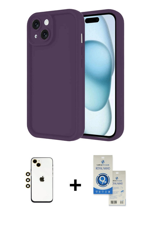 ieg™ iPhone 14 Kılıf Yankı Yansıma Özel Seri - Şeffaf Royal Nano Ekran Koruyucu + Gold Shine Kamera