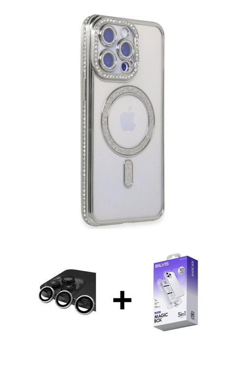 ieg™ iPhone 14 Pro Max Kılıf Zirve Doku Prime - Siyah Bilvis 5in1 3D Magic Cam Ekran Koruyucu + Gümü