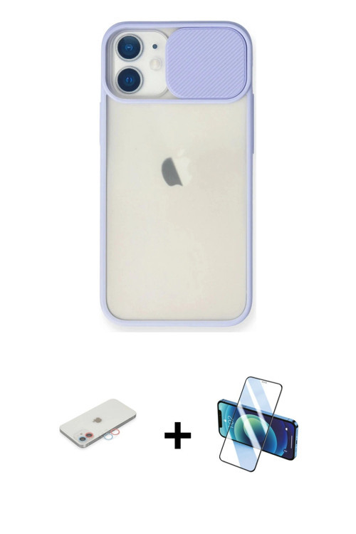 ieg™ iPhone 11 Kılıf Vadi Çizgi - Siyah 3D Antistatik Cam Ekran Koruyucu + Pembe Renkli Kamera Lens