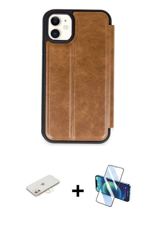 ieg™ iPhone 11 Kılıf Zirve Yansıma Serisi - Siyah 3D Antistatik Cam Ekran Koruyucu + Sarı Renkli Kam