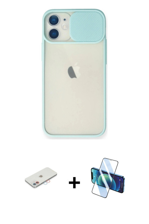 ieg™ iPhone 11 Kılıf Vadi Çizgi - Siyah 3D Antistatik Cam Ekran Koruyucu + Pembe Renkli Kamera Lens