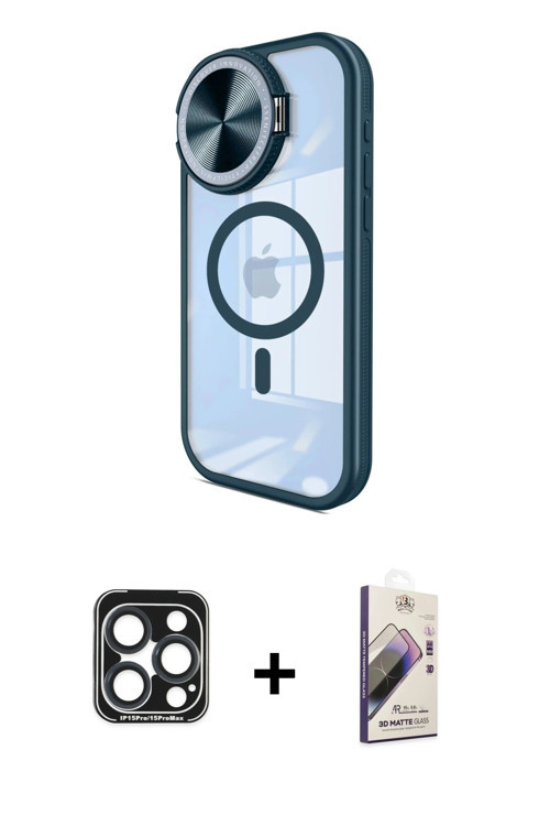 ieg™ iPhone 15 Pro Max Kılıf Kıvılcım Modern Koleksiyonu - Siyah Bilvis 3D Mat Cam Ekran Koruyucu +