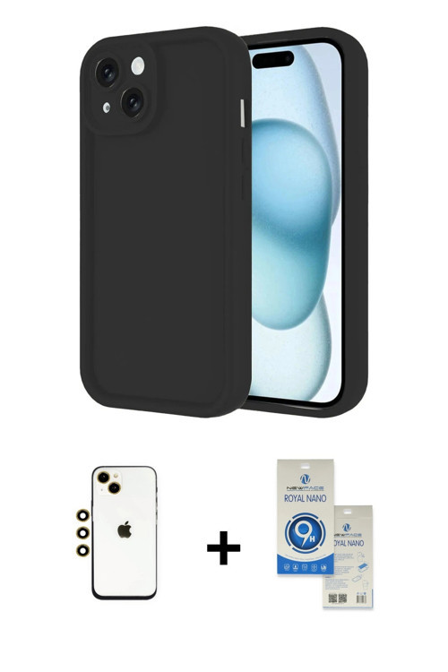 ieg™ iPhone 14 Kılıf Yankı Yansıma Özel Seri - Şeffaf Royal Nano Ekran Koruyucu + Gold Shine Kamera