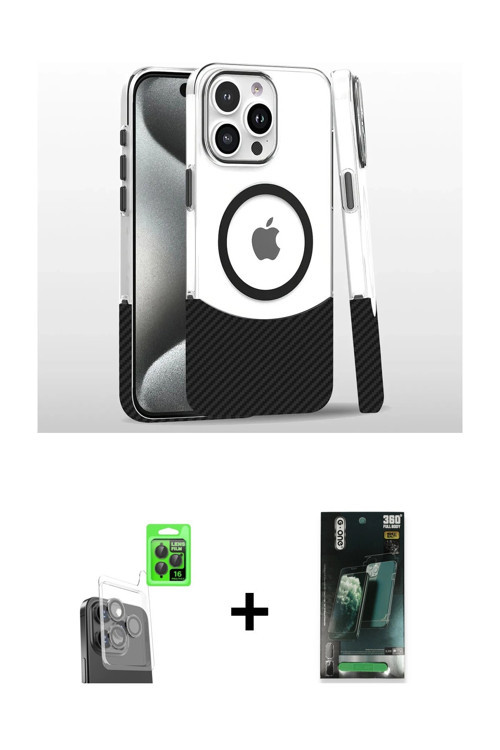 ieg™ iPhone 16 Pro Kılıf İz Asil Prime - Siyah 360 Mat Full Body Arka Koruyucu + Siyah Raze Metal Ka