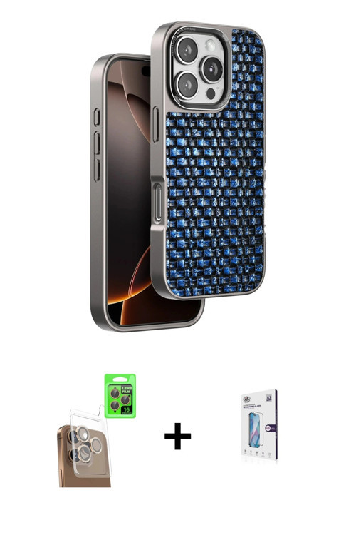 ieg™ iPhone 16 Pro Kılıf Siluet Form Serisi - Siyah Bilvis 0.18mm Plus Cam Ekran Koruyucu + Çöl Tita