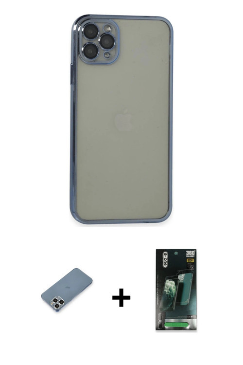 ieg™ iPhone 11 Pro Max Kılıf Vadi Minimal - Şeffaf 360 Full Body Arka Koruyucu + Gümüş Metal Kamera