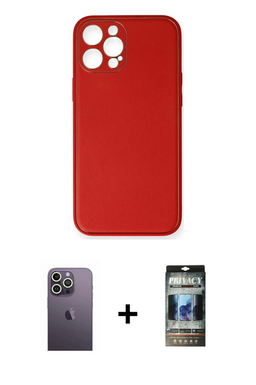 ieg™ iPhone 12 Pro Kılıf Yadigar Klasik - Siyah 34D Hayalet Izgaralı Cam + Beyaz Neon Fosforlu Kamer