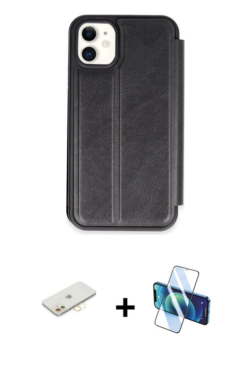ieg™ iPhone 11 Kılıf Zirve Yansıma Serisi - Siyah 3D Antistatik Cam Ekran Koruyucu + Sarı Renkli Kam