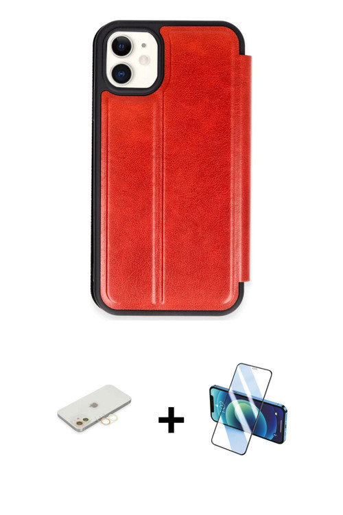 ieg™ iPhone 11 Kılıf Zirve Yansıma Serisi - Siyah 3D Antistatik Cam Ekran Koruyucu + Sarı Renkli Kam