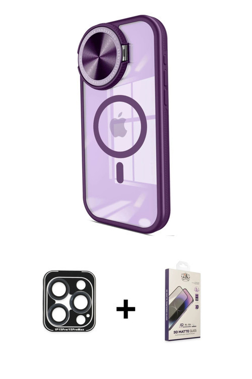 ieg™ iPhone 15 Pro Max Kılıf Kıvılcım Modern Koleksiyonu - Siyah Bilvis 3D Mat Cam Ekran Koruyucu +