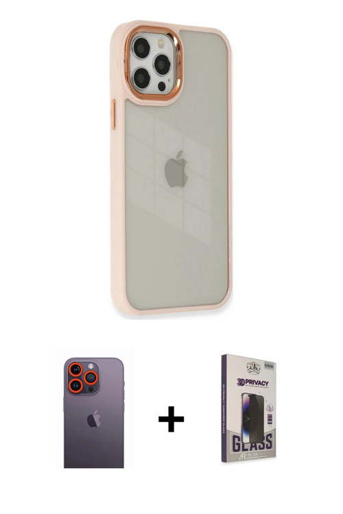 ieg™ iPhone 12 Pro Max Kılıf Eksen Doku Prime - Siyah Bilvis Hayalet Cam Ekran Koruyucu + Turuncu Ne