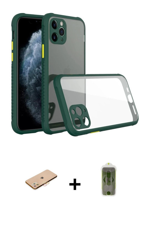 ieg™ iPhone 11 Pro Max Kılıf Nova Asil Özel Seri - Siyah Joko Magic 5D Hayalet Cam + Turuncu Renkli