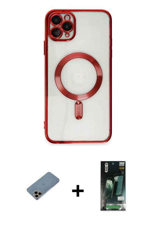 ieg™ iPhone 11 Pro Max Kılıf Nova Işık Özel Seri - Siyah 360 Mat Full Body Arka Koruyucu + Gold Shin