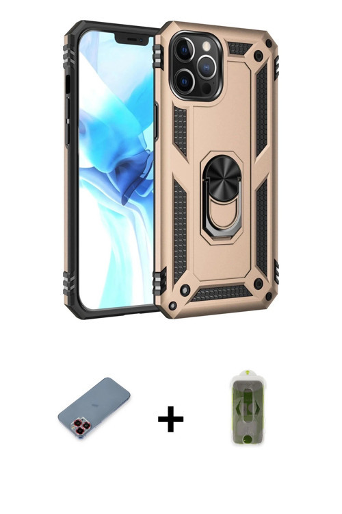 ieg™ iPhone 12 Pro Max Kılıf Ahenk Klasik Koleksiyonu - Siyah Joko Magic 5D Hayalet Cam + Kırmızı Me