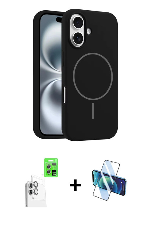 ieg™ iPhone 16 Plus Kılıf Yankı Form Serisi - Siyah 3D Antistatik Cam Ekran Koruyucu + Beyaz Raze Me