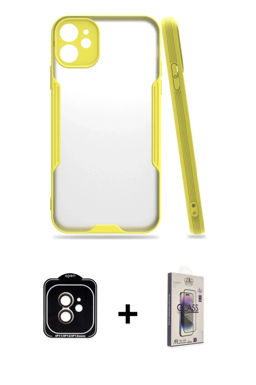 ieg™ iPhone 11 Kılıf Atlas Asil Serisi - Siyah Bilvis 3D Cam Ekran Koruyucu + Turuncu PVD Metal Kame