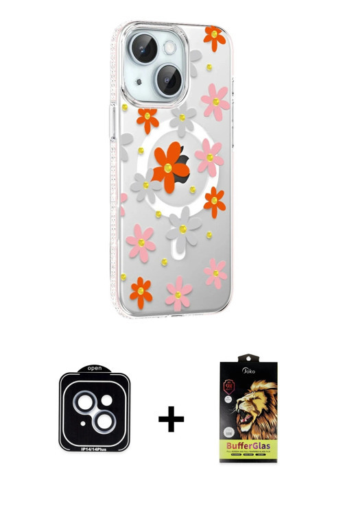 ieg™ iPhone 14 Kılıf Yörünge Işık Prime - Siyah Buffer Cam Ekran Koruyucu + Mavi PVD Metal Kamera Le