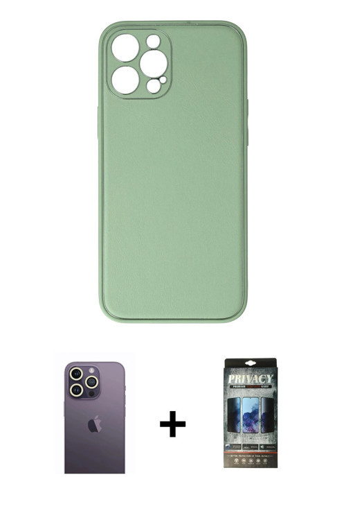 ieg™ iPhone 12 Pro Kılıf Yadigar Klasik - Siyah 34D Hayalet Izgaralı Cam + Beyaz Neon Fosforlu Kamer