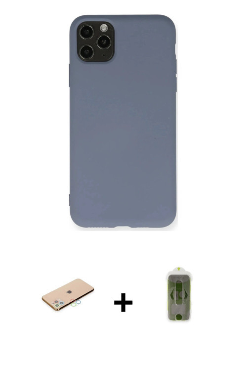 ieg™ iPhone 11 Pro Max Kılıf Ahenk Serisi - Siyah Joko Magic 5D Hayalet Cam + Mavi Renkli Kamera Len